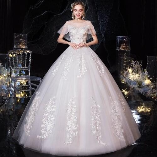 Wedding Dress 2020 Vintage Vestido De Noiva O-neck Cap Sleeve Bride Dress Luxury Lace Embroidery With Beaded Wedding Ball Gowns