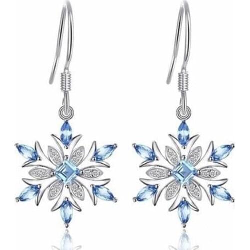 Light Blue Crystal Zircon Snowflake Hanging Earrings womens Padded Zircon Stone Winter Snowflake Earrings Christmas Ornaments