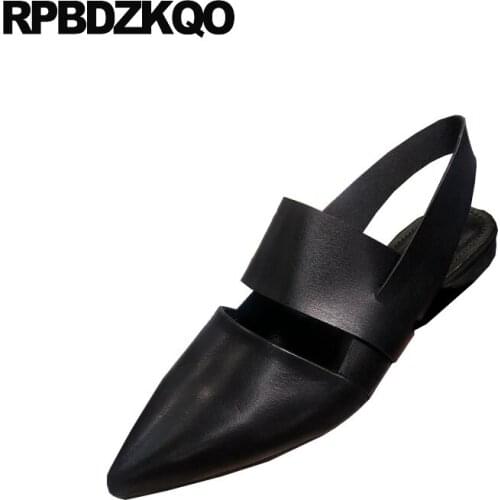 Pointed women shoes 2019 spring comfortable elegant brown strap slingback flat slip on black ladies closed toe designer casual