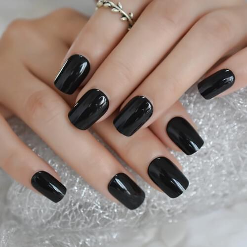Gorgeous Black Fake Nails Glue On Back Extremely Glossy Quanlity Press On Nails 24pcs kit