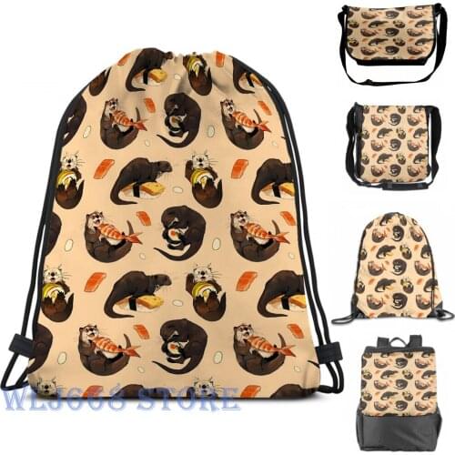 Funny graphic print shoulder Bags women Tiny otters and their sushi Single shoulder backpack travel for men Gym Bag