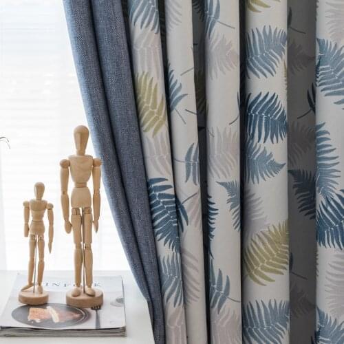 Northern European-Style Rice Grains Linen Joint Printed Shade Curtains for Living Dining Room Bedroom