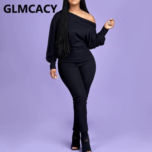 Women Long Sleeve One Shoulder Bodycon Jumpsuit Chic Casual Overall
