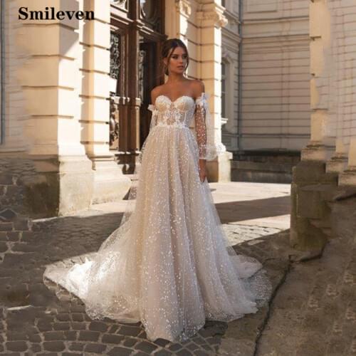 Smileven Boho Wedding Dress Puff Sleeve Sweetheart Neck Robe De Mariee Lace Bridal Dresses Wedding Dress For Girls