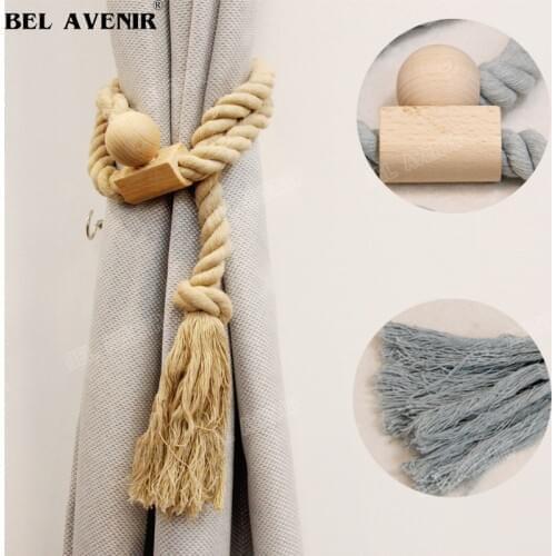 1Pc Cotton Magnetic Tieback Curtain Holder Cotton Hemp Rope Magnetic Curtain Hook Buckle Strap Room Accessories Curtain Cilp