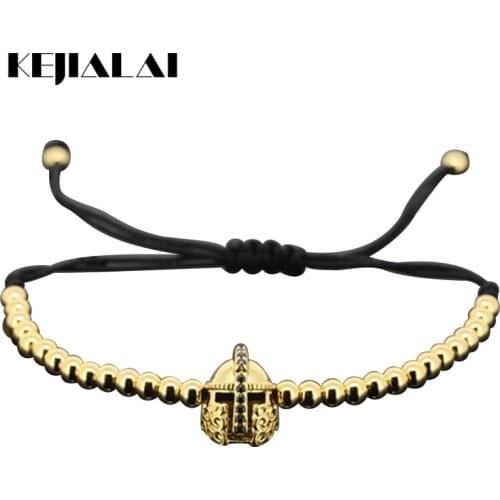 1pcs New Anil Arjandas Bracelet Micro Pave CZ Roman Warrior Helmet 4 Colors Beads Braid Men Bracelet