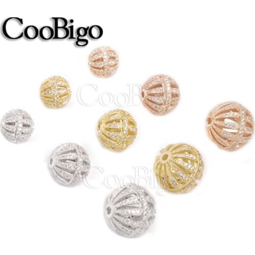 10pcs Spacer Beads Bracelet Pendant Jewelry Making DIY Accessories 3 Size Metal Ball Micro Inlaid String