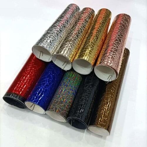 Geometric Embossed Metallic Mirror Laser PU Faux Leather Fabric Sheet for Making Shoe/Bag/Clothing/DIY Accessories