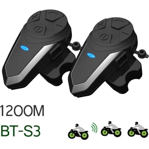 2pcs BT-S3 Helmet Intercom 1200M Bluetooth-compatible Headset for 3 Riders motorcycle group talk helmet Intercom BTS3