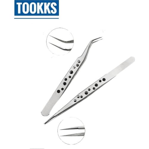 2 pcs/lot Mobile Phone Repair Tweezers Electronic Anti-magnetic Stainless Steel Straight Precision Straight Curved Tweezers