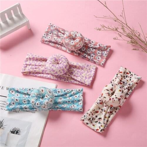 30 Pcs/Lot,19*7 cm Cute New Infant Kids Girls Floral Prints Donuts Baby Stretch Turban Round Knot Head Wraps Bun Headbands