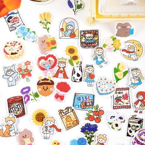 46 Pcs Cute Boxed Diy Decoration Mini Size Washi Paper Cartoon Animals Food Stickers For Laptop Planners Scrapbook Cups Diary