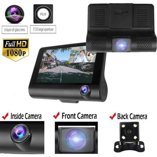 4'' Three Ways Car DVR FHD 1080P Dual Lens Video Recorder With Rearview Mirror Camera 170 Wide Angle Dash Cam Camcorder