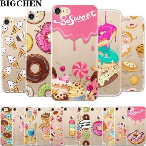 BIGCHEN For iphone 6 6s 8 7 plus X Sweet Ice Cream Macaron Painted Silicone Phone Case For iphone 11 Pro XS Max XR 5 5S SE case