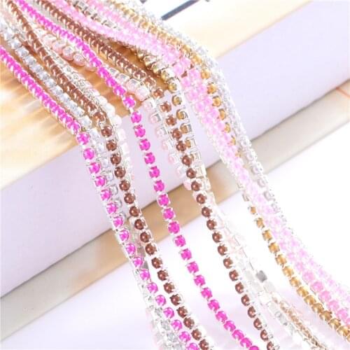2mm Crystal Pearl Rhinestone Chain Silver Base Cup Pearl Chain For Sewing DIY garment accessories trim