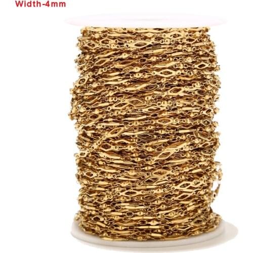 4mm Width Gold Tone Stainless Steel Curb Chains Rhombus And Ball Beads Link Twisted Chains For DIY Jewelry Making Necklaces New