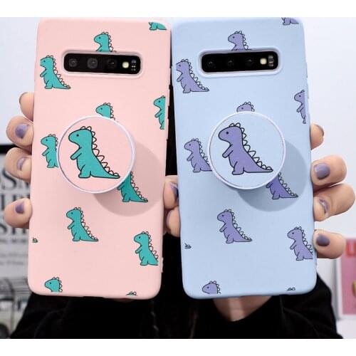 For Samsung Galaxy A12 A21S A32 A52 A51 A50 A02S A20e A31 A42 A41 A40 A71 A70 A91 A6 A7 A9 2018 Stand Holder Cute Dinosaur Cases