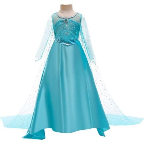 Princess Cosplay Girls Dress Blue Elsa Costume for Girl Kids Fancy Dresses Birthday Party Mesh Christmas