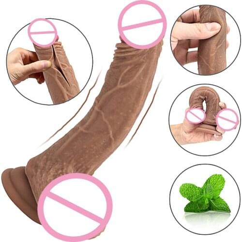 Long Dildo For Women Soft Skin Feeling Realistic Big Dildo With Suction Cup No Vibrator Masturbation Wear Adult Toys Rubber Dick