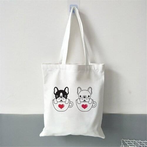 Teacup Dogs Cartoon Pattern Canvas Bag Harajuku Style Shopper Large Capacity Women Bags Classic Vintage Shoulder Bag HandBag