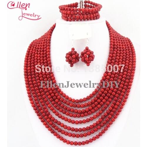African Nigerian Wedding Beads Jewelry Set Coral Jewelry Set Coral Beaded Necklace Set African beads Jewelry Set TL1738
