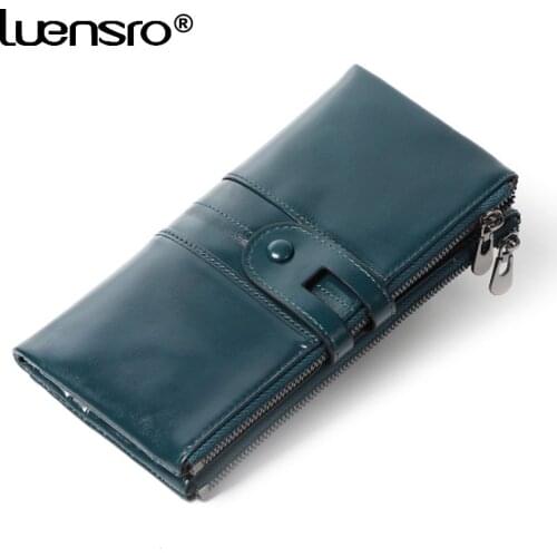 100% Genuine Leather Women Wallet Female Long Clutch Lady Wallet Portomonee Rfid Luxury Brand Money Bag Hasp Zipper Coin Purse