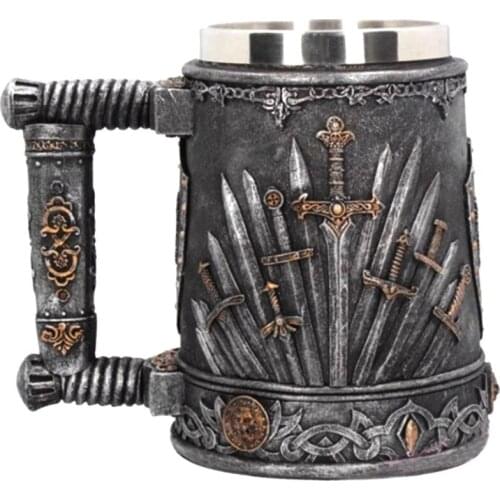 Medieval Beer Mug Iron Throne Sword Tankard Stainless Steel Resin 3D Coffee Cups and Mugs 600ml Halloween Gift
