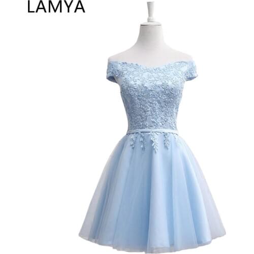 LAMYA Short Fashion Prom Dresses 2019 A Line Lace Evening Party Dress Cheap Elegant Special Occasion Gowns