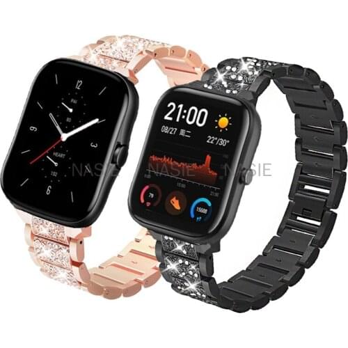 20mm Metal Diamond Strap For Bracelet Huami Amazfit Bip U Bip S GTS 2 Stainless Steel Strap For Huami Amazfit GTS GTR 42mm