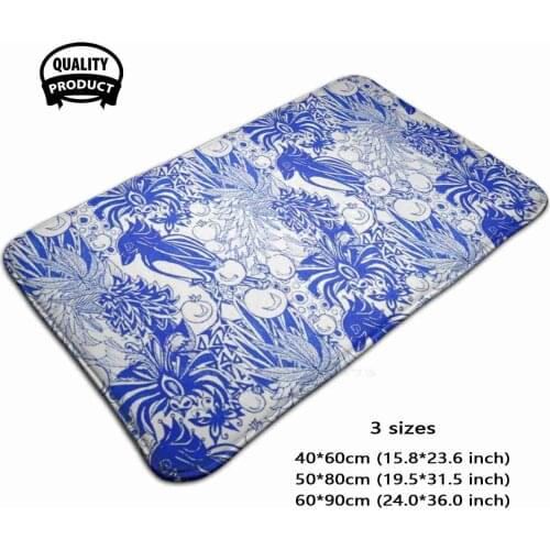 Mesopotamian Blue : : Tropical Bird Butterflies Pine And Pomegranates Inspired By Ancient Pottery Soft House Family Anti-Slip