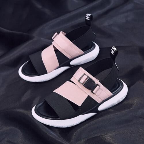 Fashion open toe womens sports sandals T-buckle platform shoes with high heels 2021 summer flat casual shoes female slippers