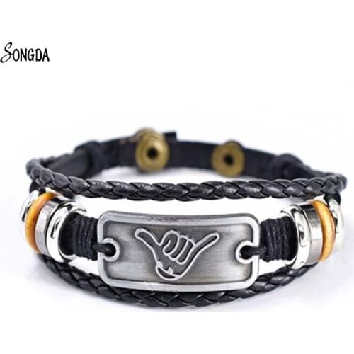 New Fashion Rock Band Cool Gesture Leather Bracelets for Men Hip Hop Rock Hand Punk Goth Charm Bracelet & Bangles Jewelry Gifts