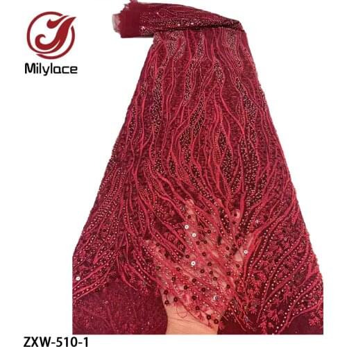 Latest High Quality African Bead Tube Fabric 2021 Embroidery Hand Made Beaded Lace for Wedding Dress ZXW-510