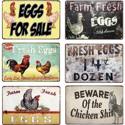 Chickens Tin Sign Vintage Rooster Metal Sign Farmhouse Home Decor Farm Retro Animal Room Free Fresh Eggs Decor