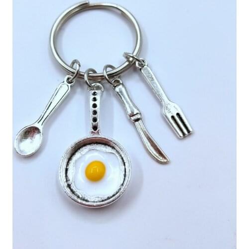 Greative Gift Cook Keychain Chef Gift Cook Keychain Fried Egg Keychain Cutlery Keychain Gift Knife, Fork and Spoon Keychain