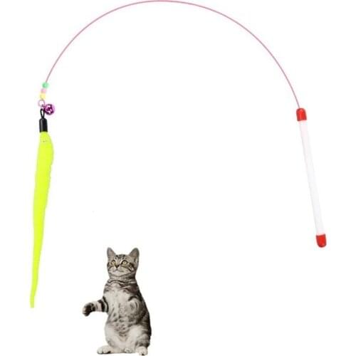 Colorful Feathers Tease Cat Sticks Kitten Pet Cat Interactive Fun Toy Colorful Steel Wire Funny Cat Stick with Bell