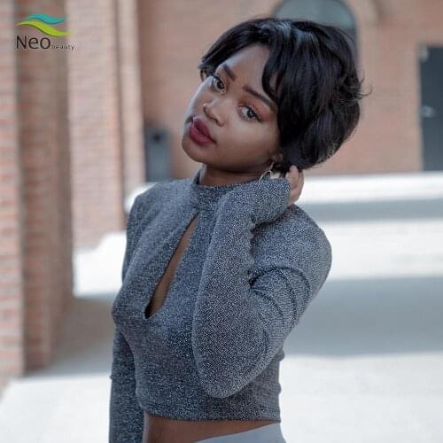 Side Part Lace Wig Short Pixie Cut Human Hair Wig Black & Ombre Human Hair Wigs Brazilian Remy Hair No Tangle & No Shedding