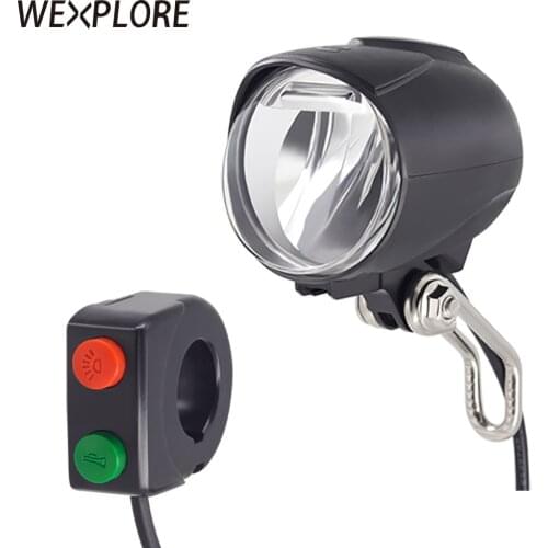 WEXPLORE ebike Headlight Built-in speaker Input 12V 36V 48V 60V led light 50Lux e-bike light and electric scooter Front light