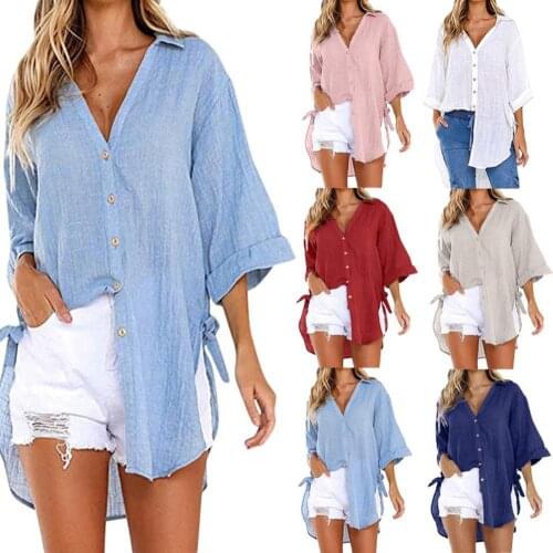 Casual Women Blouses Solid Color Long Sleeve Blouses Shirts Women Turn Down Collar Irregular Belt Femme Blousas Blusa Feminina