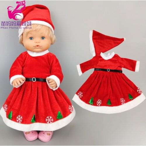 40cm baby doll Christmas dress with hat for 38cm Nenuco doll clothes Ropa y su Hermanita doll winter red fleece dress