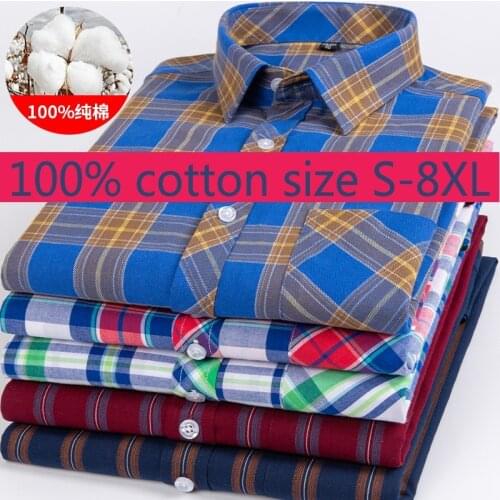 New Arrival Fashion Summer Thin Super Large Short Sleeve 100% Cotton Plaid Casual Shirts Plus Size M L XL2XL3XL4XL5XL6XL 7XL 8XL
