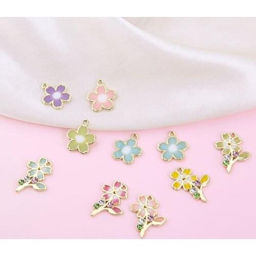 6pcs Korean Style Cute fresh flowers alloy Rhinestones earrings small flowers five petals butterfly pendant DIY jewelry earring