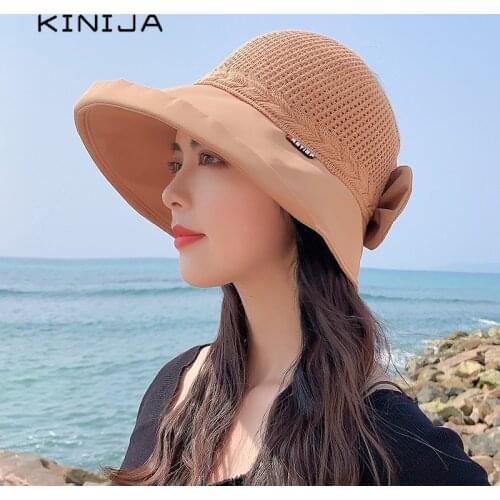 2021 summer new women empty sun protection hat beach uv cap Korean fashion knit straw hats Elegant lady large brim visor caps