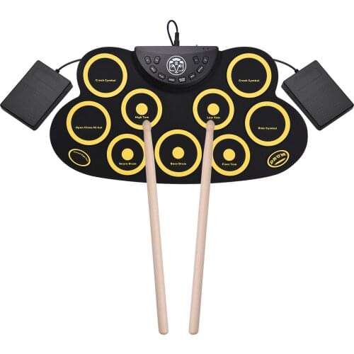 Roll-up Electronic Drum Pad Digital Drum 10 Rhythms Record 3.5mm Microphone Input Headphone Monitoring External Speaker Output