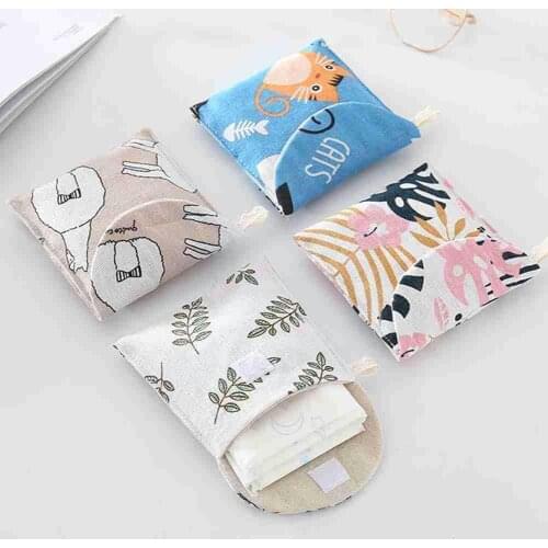 Sanitary Pad Storage Bag Girls Tampon Holder Organizer Women Cute Linen Blended Travel And Organizers Portable Cotton Mini O8T7