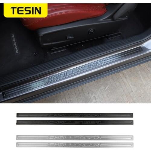 TESIN Door Sill Entry Guard Scuff Plates Protect Cover Trim For Dodge Challenger 2009+ Car Interior Accessories Stainless Steel