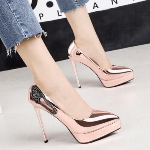 13CM High Heels Shoes Women Pumps Patent leather Spring Single platform Woman Dress Shoes Thin Heels Pointed Toe Female Pumps
