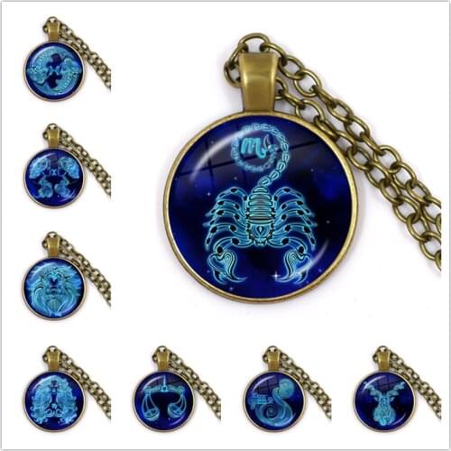 New 12 Zodiac Signs Glass Dome Constellations Pendant Necklace Fashion Jewelry Women Virgo Cancer Gemini Birthday Gifts