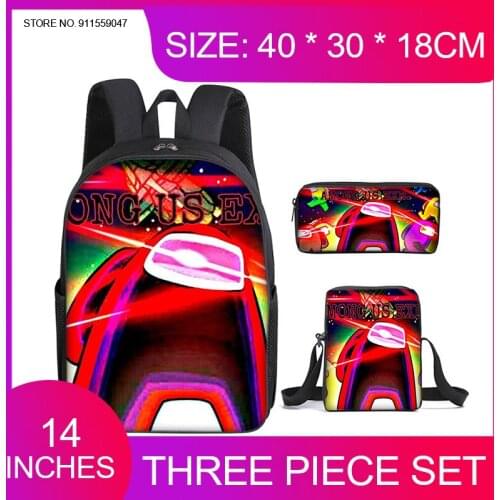 Three-piece High Capacity Backpack For Students 3D Cartoon Anime 16-inch Waterproof And Scratch-resistant Double Zip Backpack