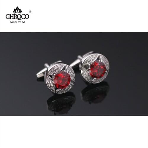 GHROCO High Quality Exquisite Round Red Zircon French Shirt Cufflinks Fashion Luxury Gifts Business Men and Women Groomsmen